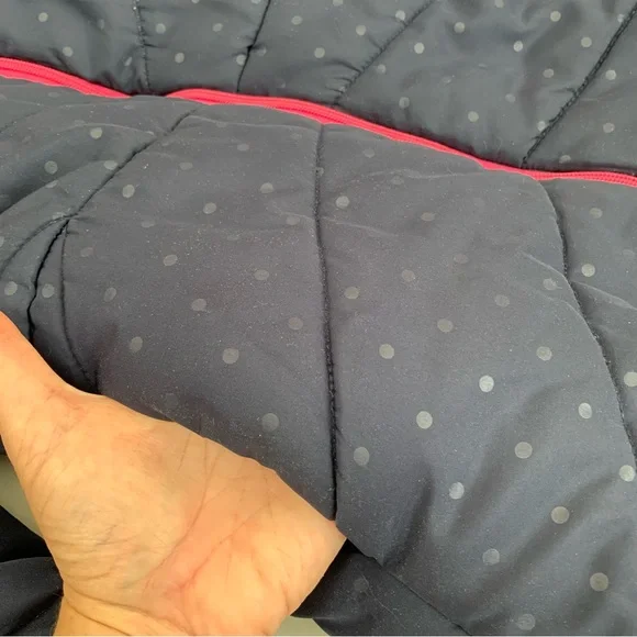 Nautica Puffer coat removable hood navy hot pink subtle polka dots pockets girls